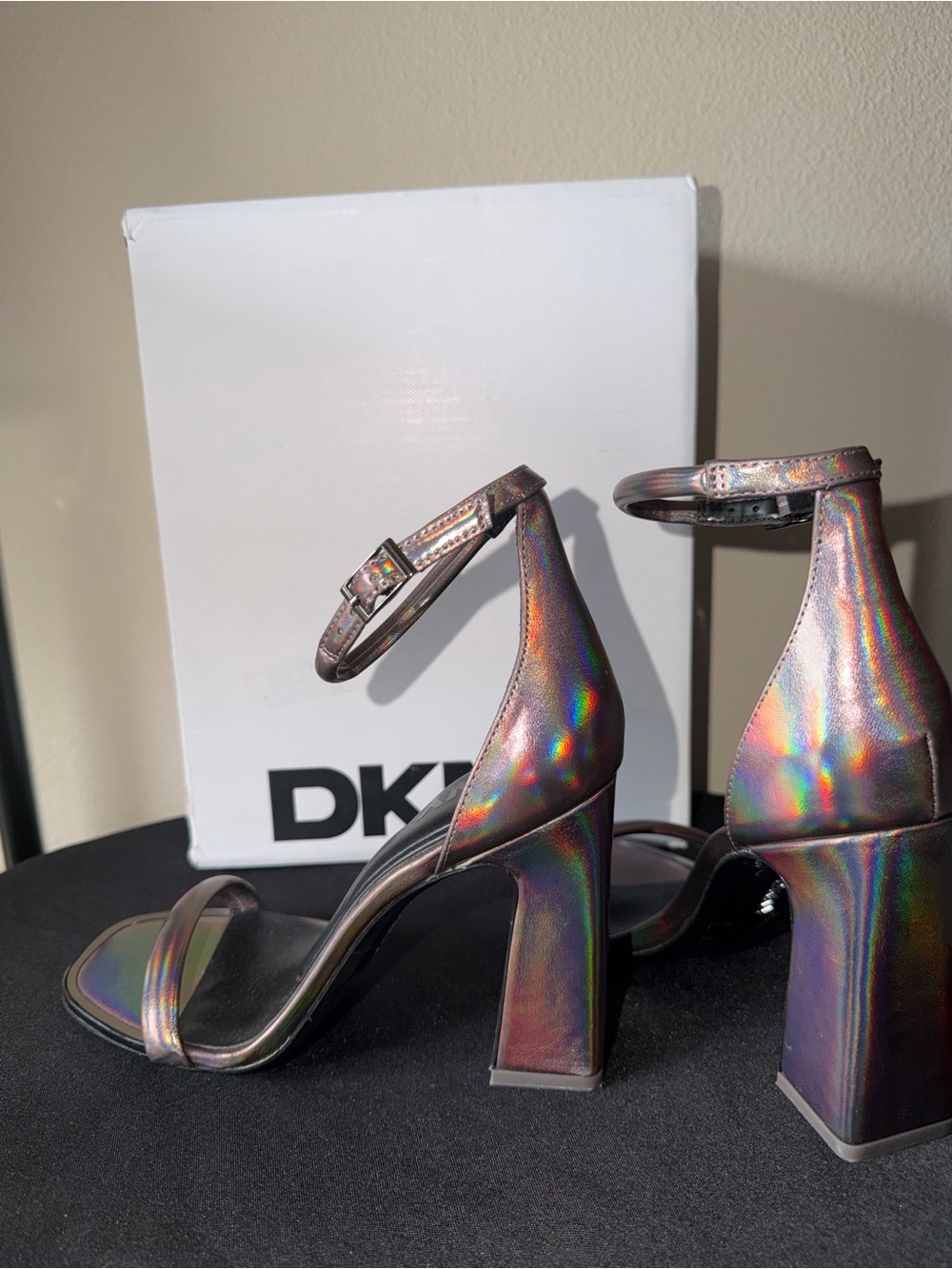 DKNY “Waylin” Iridescent Ankle-Strap Block Heels 😍❤️‍🔥